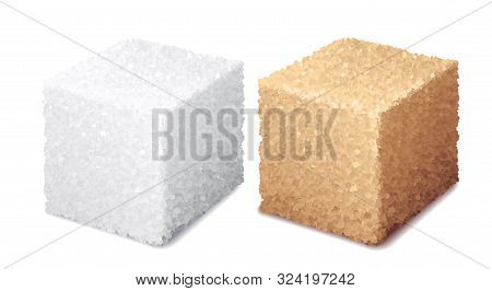 Vector Realistic 3d White And Brown Sugar Cubes Isolated On White Background