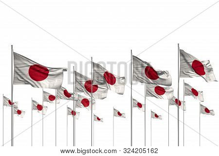 Nice Celebration Flag 3d Illustration
 - Many Japan Flags In A Row Isolated On White With Empty Spac