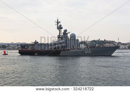 Sevastopol, Crimea, Russia - July 24, 2019: R-60 Missile Boat In The Sevastopol Bay In The Early Sum