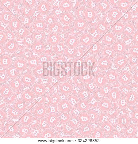 Bitcoin, Internet Currency Copper Coins Seamless Pattern. Attractive Scattered Pink Btc Coins. Succe