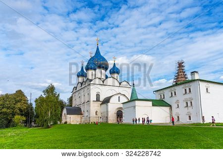 Suzdal, Russia - August, 24 2019: Panoramic View Of The Suzdal Kremlin In Suzdal, Russia. The Cathed