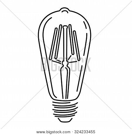 Retro Watt Bulbs. Steampunk Light Lamp Outline Style, Vintage Vector Lamp, Interior Decoration Light