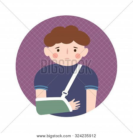 A Boy And A Broken Arm. Bone Fracture. Vector Illustration In Cartoon Style