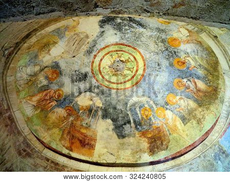 Demre, Turkey - July 2, 2019: Ancient Frescoes In The St. Nicholas Byzantine Greek Church In Demre, 