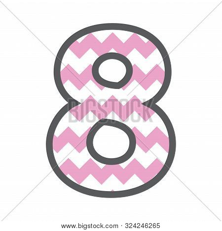 8 Eight Chevron Number With Colorful Pink & White Pattern And Grey Border
