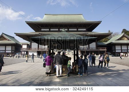 Japanese People And Foreign Traveler Visited Praying And Jokoro Rite Ritual Japanese Traditional Of