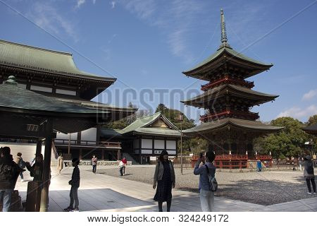 Japanese People And Foreigner Traveler Walking Visit And Praying In Daitou Or Great Pagoda Of Narita