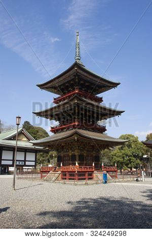 Japanese People And Foreigner Traveler Walking Visit And Praying In Daitou Or Great Pagoda Of Narita
