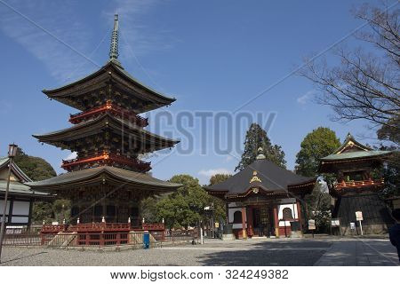Japanese People And Foreigner Traveler Walking Visit And Praying In Daitou Or Great Pagoda Of Narita