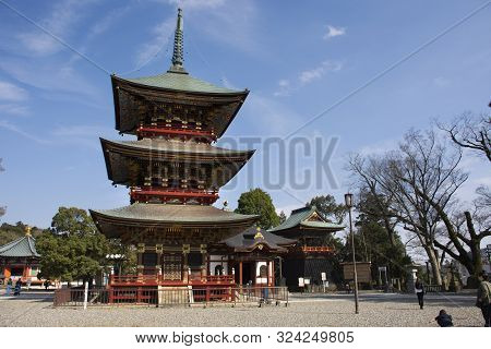 Japanese People And Foreigner Traveler Walking Visit And Praying In Daitou Or Great Pagoda Of Narita