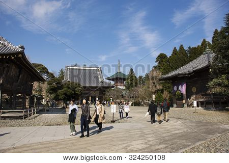 Japanese People And Foreign Travelers Walking Visit And Praying God Angel In Great Pagoda Of Naritas