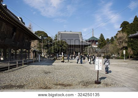 Japanese People And Foreign Travelers Walking Visit And Praying God Angel In Great Pagoda Of Naritas