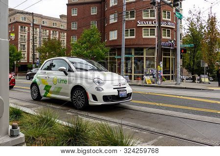 Seattle, Wa/usa-9/15/19:  Lime Car Rental Called Limepod A Trail Service.