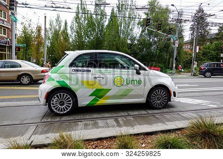 Seattle, Wa/usa-9/15/19:  Lime Car Rental Called Limepod A Trail Service.