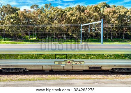 Adelaide Parklands Terminal, South Australia - August 4, 2019: The Ghan Train Departing For Its 90th
