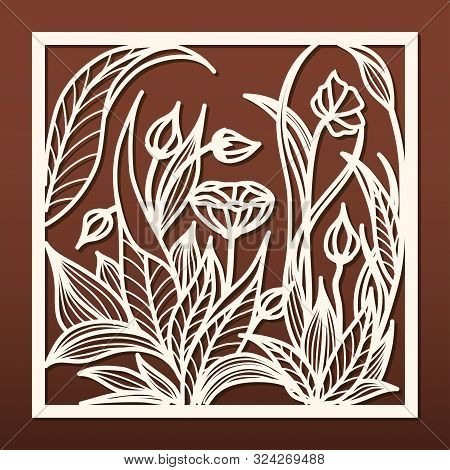 Laser Cut Panel Template, Anstract Floral Pattern. Stencil For Wood Or Metal Cutting, Carving, Paper