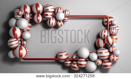 Abstract Color Frame As Background With Striped Elegant Balls 3d Render Image