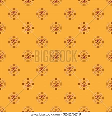 Red Stop Marijuana Or Cannabis Leaf Icon Isolated Seamless Pattern On Brown Background. No Smoking M