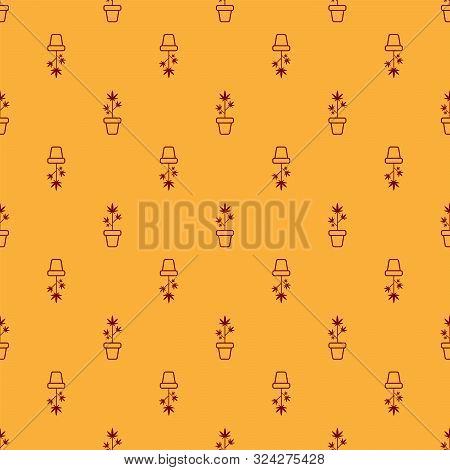 Red Medical Marijuana Or Cannabis Plant In Pot Icon Isolated Seamless Pattern On Brown Background. M