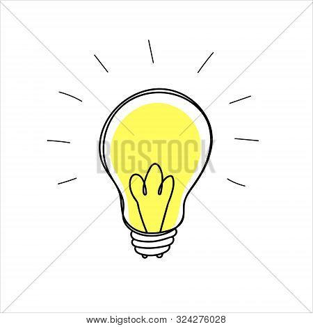Lightbulb Doodle In A Naive Hand Drawn Style, On A White Background