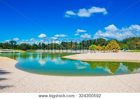 Beautiful Blue Lake In Bundek Park In Autumn In Zagreb, Croatia