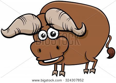 Cartoon Illustration Of Funny African Buffalo Wild Animal Comic Character