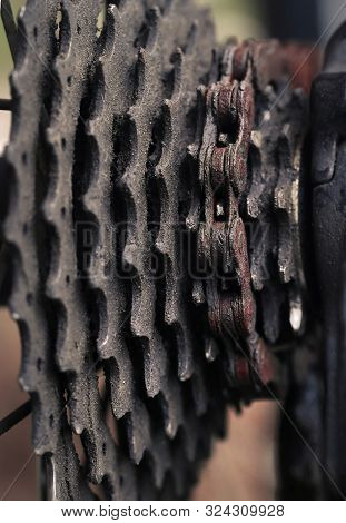 Closeupl Of An Old Bike Gear Cassette