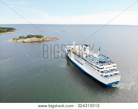 Grisslehamn, Sweden - Jul 03, 2019: Passenger Ferry On The Sea In Traffic Beteen Aland And Grissleha