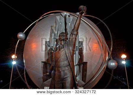 Obninsk, Russia - July 2018: Monument To The Pioneers Of Nuclear Energy. Obninsk Is The Birthplace O