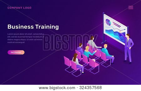Business Training Isometric Concept Vector Illustration. Corporate Seminar, Conference Or Staff Trai