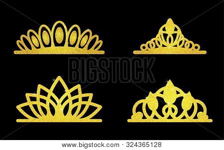 Gold Glitter Crown Set Iers Set Of King Crowns. Sparkling Diadems And Crowns For Your Design.
