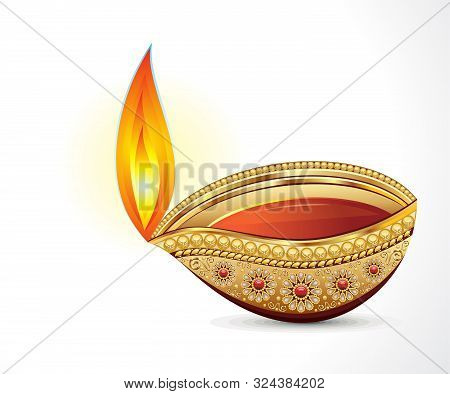Abstract Artistic Detailed Diwali Deepak Vector Illustration