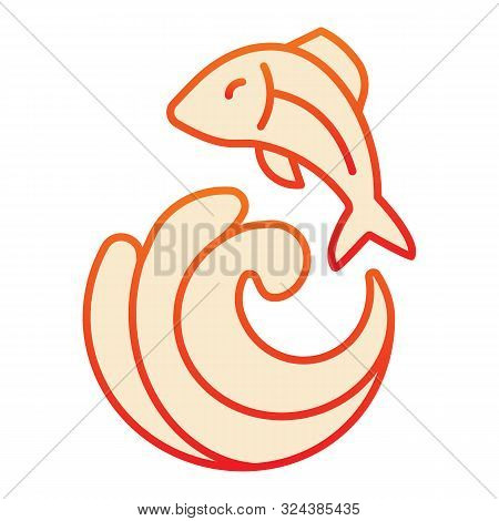 Wave With Fish Flat Icon. Fishing Orange Icons In Trendy Flat Style. Fish In The Sea Gradient Style 