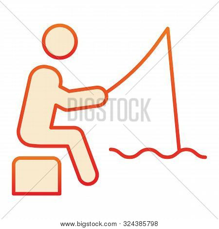 Fisheman Flat Icon. Fishing Man On The River Orange Icons In Trendy Flat Style. Person With Fishing 