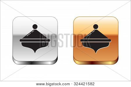 Black Hanukkah Dreidel Icon Isolated On White Background. Silver-gold Square Button. Vector Illustra