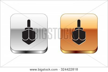 Black Hanukkah Dreidel Icon Isolated On White Background. Silver-gold Square Button. Vector Illustra