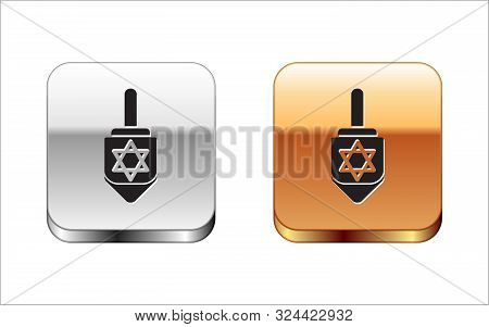 Black Hanukkah Dreidel Icon Isolated On White Background. Silver-gold Square Button. Vector Illustra