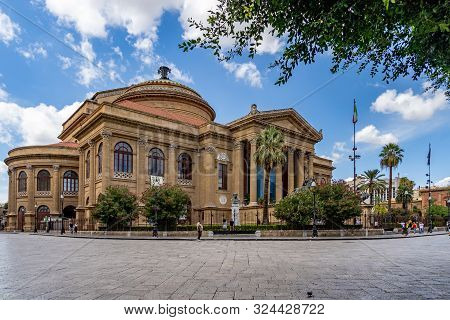 Palermo, Sicily, Italy - 09.15.2019 The Famous Opera House Theater Massimo Vittorio Emanuele In Pale