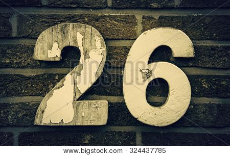 Number Twenty Six, Detail Of Even Number On A Wall, Postal Address