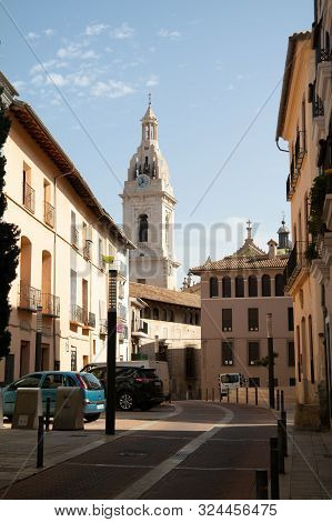 Xativa, Valenciana, Spain - Sept 17 2019 : View Of Xativa Streets With People Wandering About