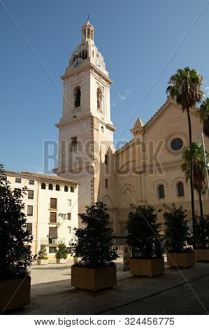 Xativa, Valenciana, Spain - Sept 17 2019 : View Of Xativa Streets With People Wandering About