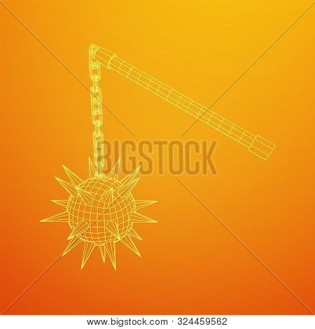 Medieval Chained Mace Ball. Wireframe Low Poly Mesh Vector Illustration.