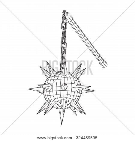 Medieval Chained Mace Ball. Wireframe Low Poly Mesh Vector Illustration.
