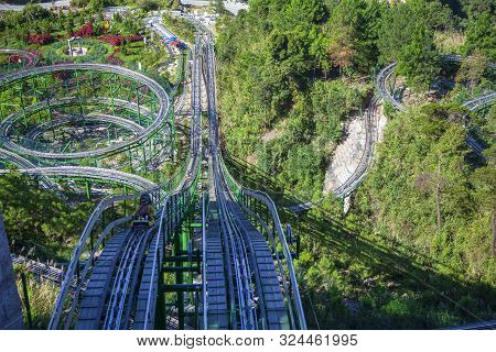 Danang, Vietnam- June 27, 2019:the Golden Bridge  Tourist Resort On Ba Na Hill In Danang,  Electric 