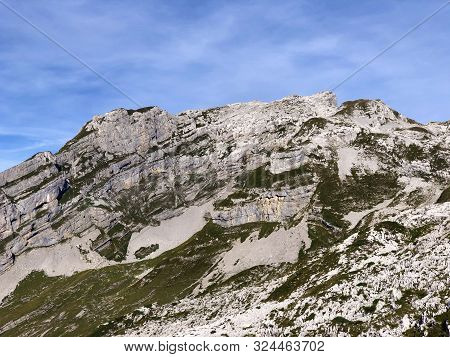 Mutteristock Mountain Above The Wagital Valley (waegital Or Wägital) And Alpine Lake Wagitalersee (w