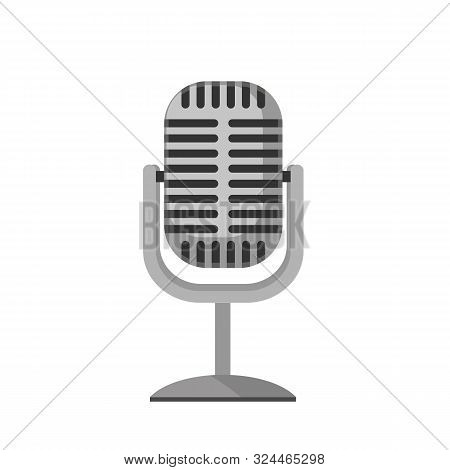 Old Mic Icon Isolated On White Background. Retro Microphone In Flat Style. Vector Stock.