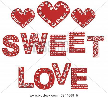 Hand Drawn Poster With Word Love, Heart And Arrow . Scandinavian Minimalistic Design For Print, Typo