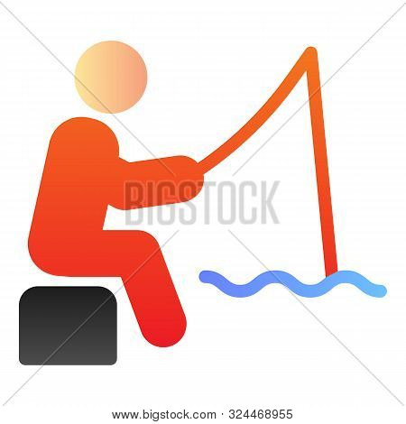 Fisheman Flat Icon. Fishing Man On The River Color Icons In Trendy Flat Style. Person With Fishing R