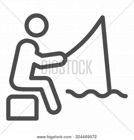 Fisheman Line Icon. Fishing Man On The River Vector Illustration Isolated On White. Person With Fish