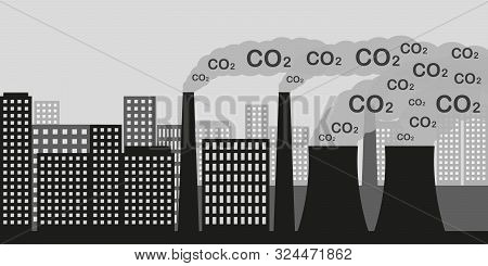 City And Industry With Air Pollution Co2 Industry Smog And Noxious Gas Emission Vector Illustration 